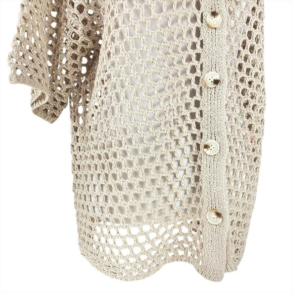 PRETTY GARBAGE NWT Short-Sleeve Open Stitch Collared Cardigan in Beige Size S - Picture 4 of 9